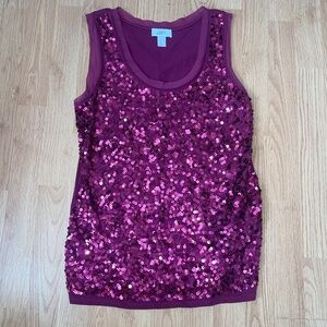 Ann Taylor LOFT Burgundy Sequin Party Sleeveless Tank Top Size Large